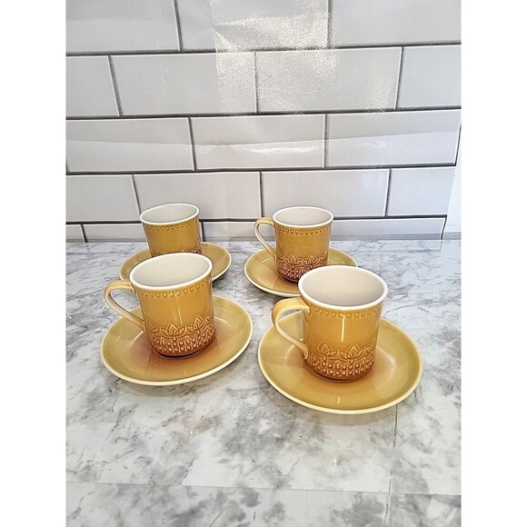 SYRACUSE CAREFREE CHINA CALYPSO CUPS & Saucers (4) Coffee Tea Caribbean USA Made - Picture 6 of 7